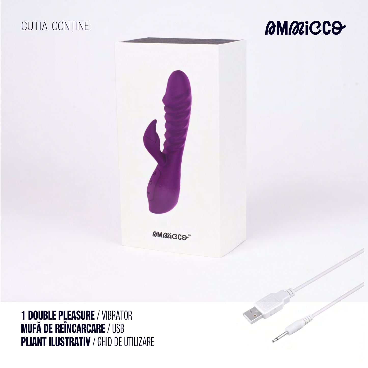 Vibrator dublu cu funcție de încălzire, Double Pleasure, Ammicco