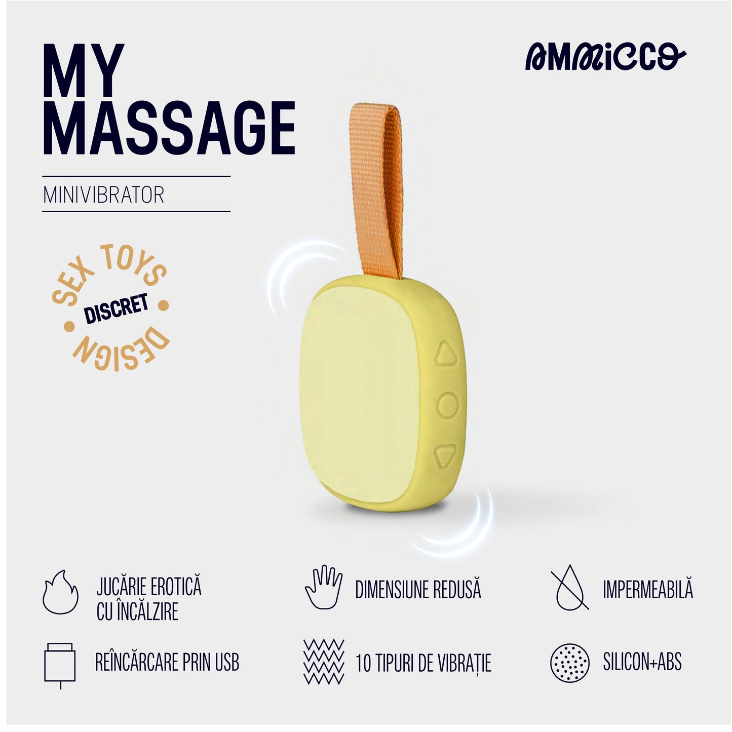 Mini vibrator cu 10 moduri de vibrație și funcție de încălzire, My Massage, Ammicco