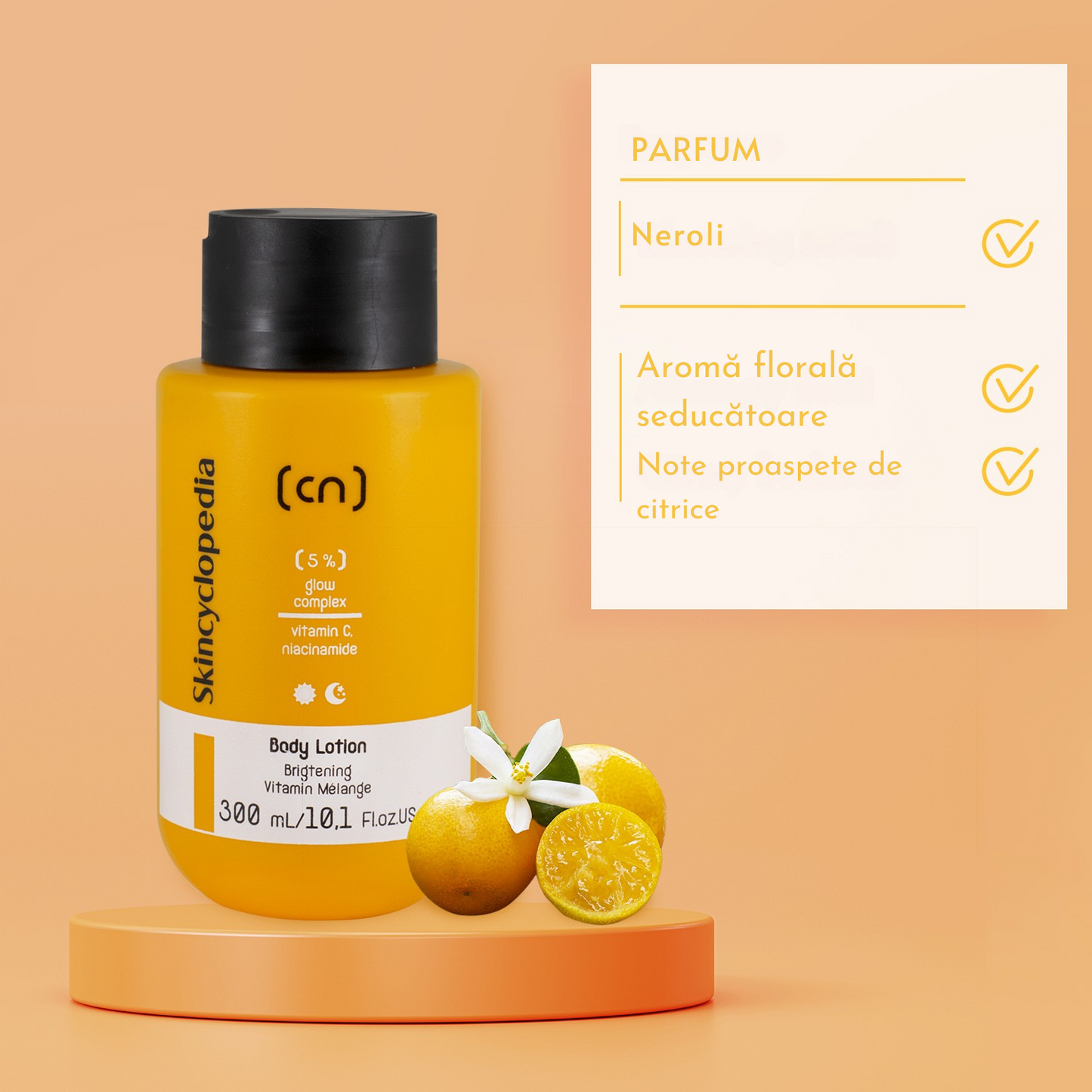 Loțiune de corp iluminatoare cu vitamina C și niacinamidă, Skincyclopedia, 300 ml