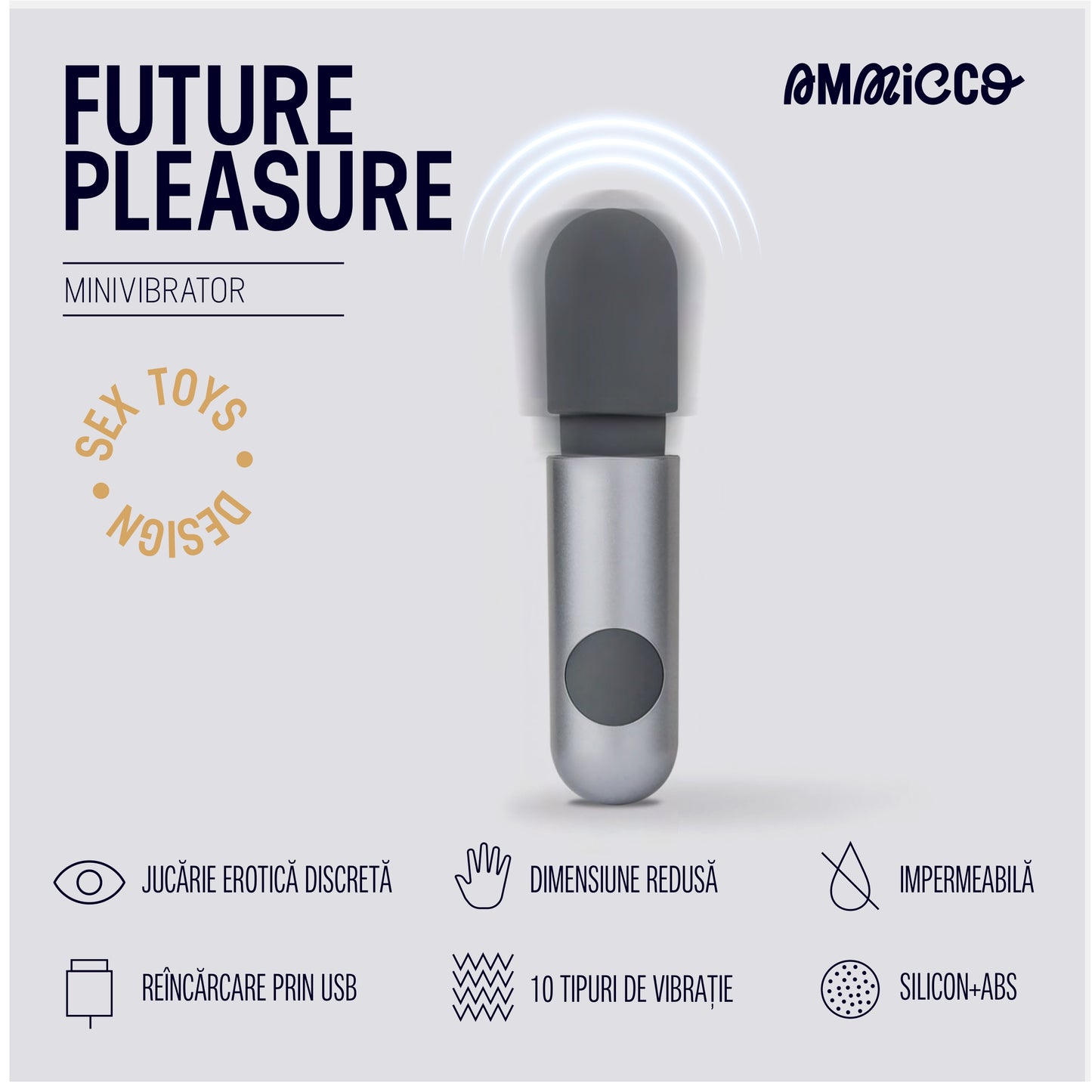 Mini vibrator discret cu cap flexibil, Future Pleasure, Ammicco
