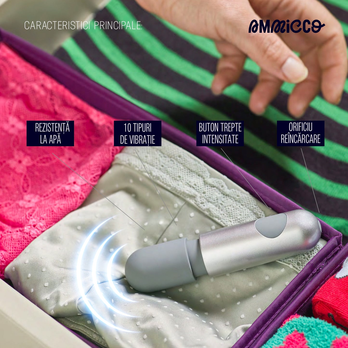 Mini vibrator discret cu cap flexibil, Future Pleasure, Ammicco