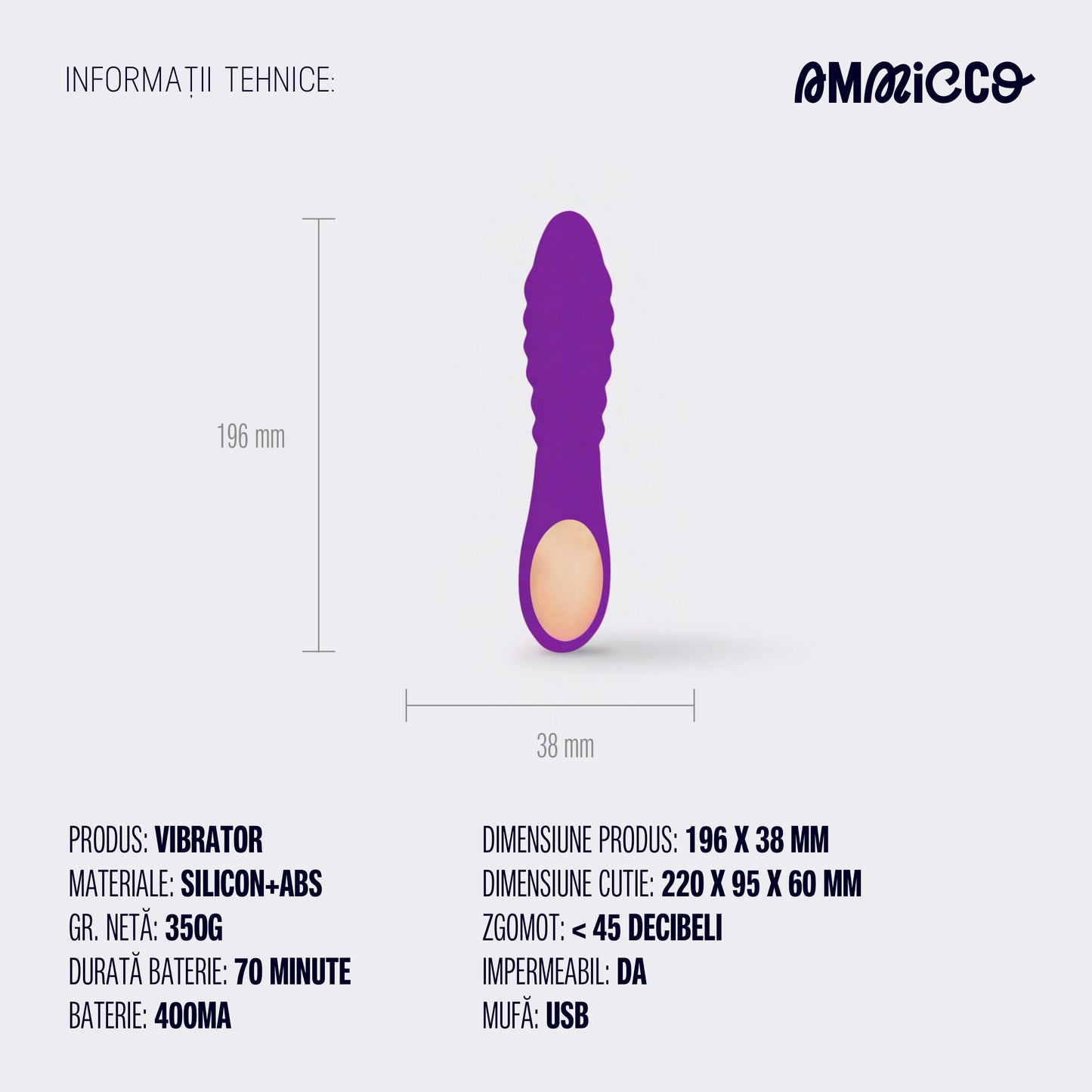 Vibrator dublu cu funcție de încălzire, Double Pleasure, Ammicco