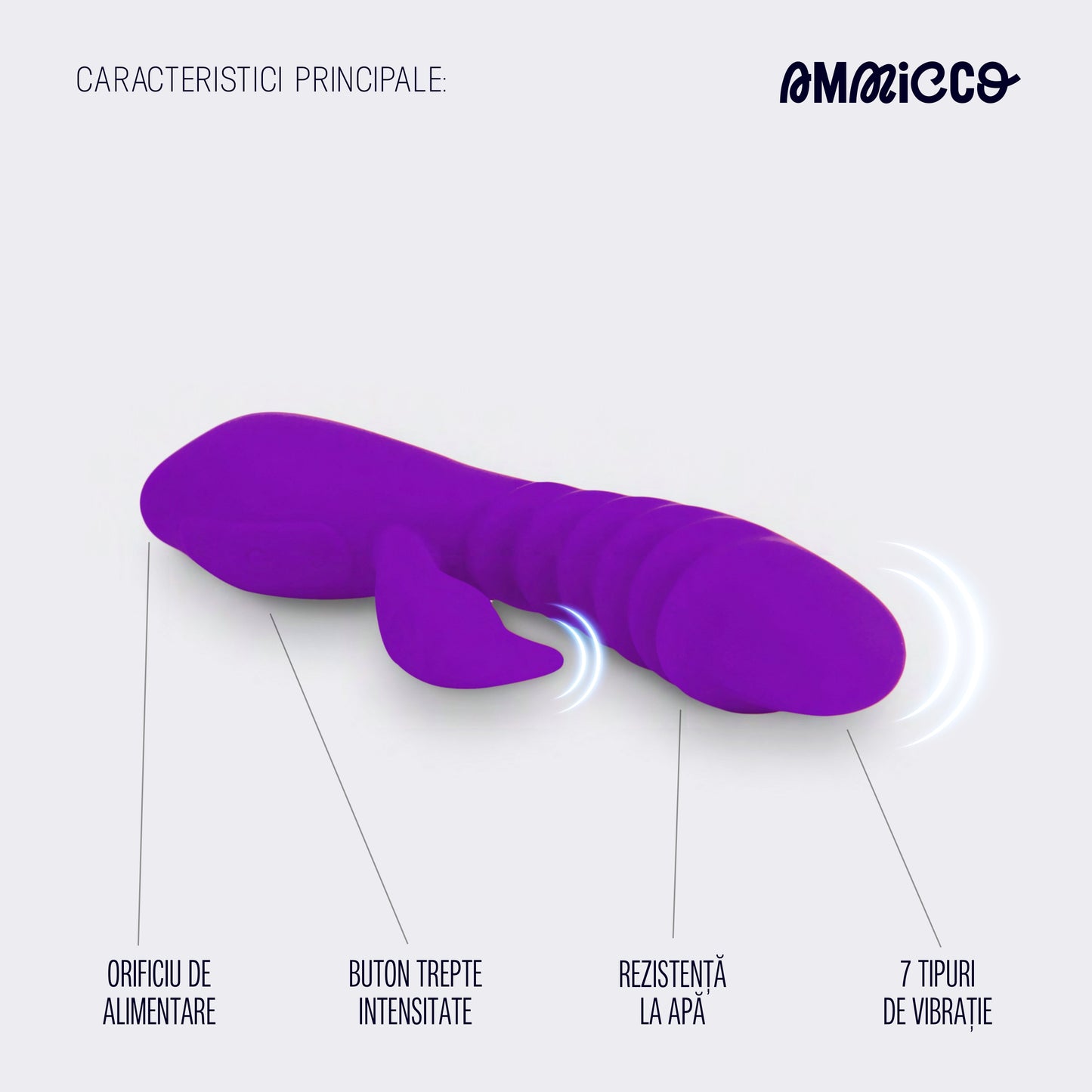 Vibrator dublu cu funcție de încălzire, Double Pleasure, Ammicco