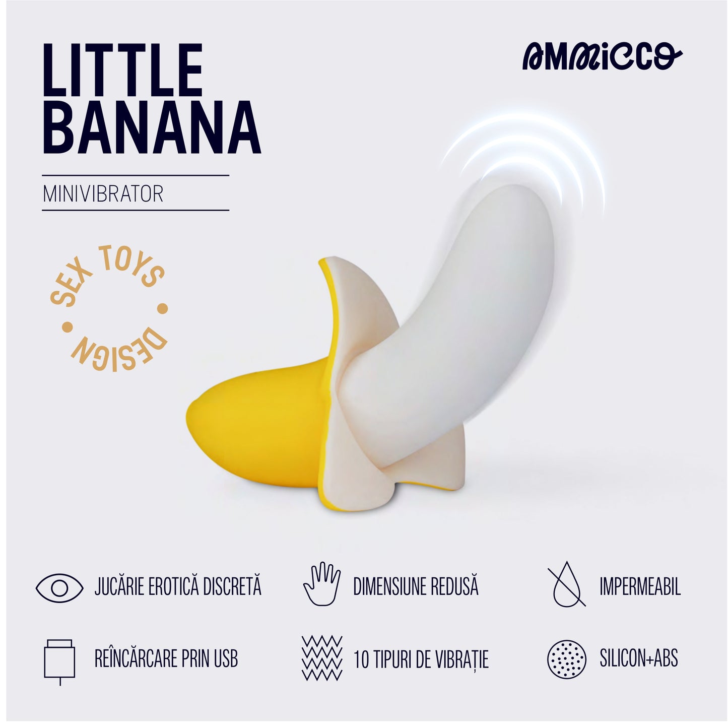 Mini vibrator extern compact cu 8 moduri de vibrație, Little Banana, Ammicco