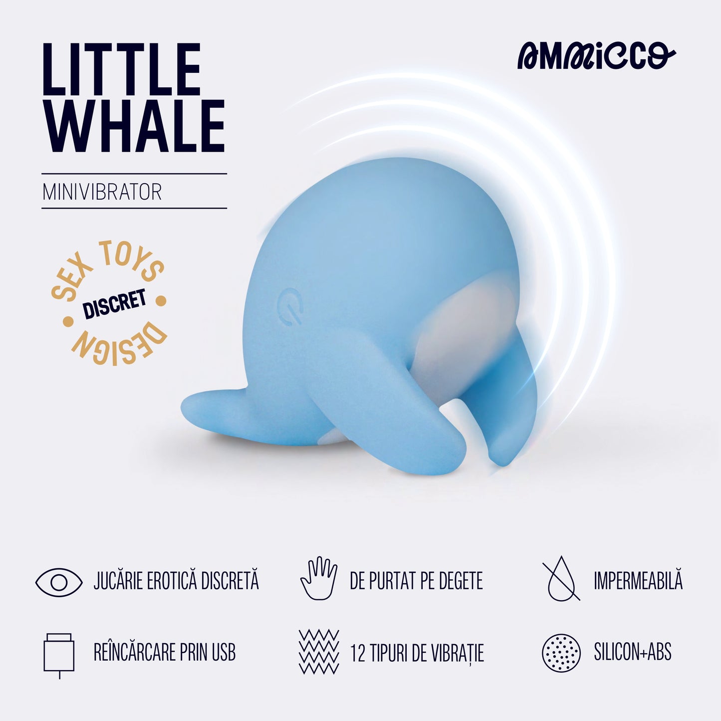 Mini vibrator extern cu 12 moduri de vibrație, Little Whale, Ammicco