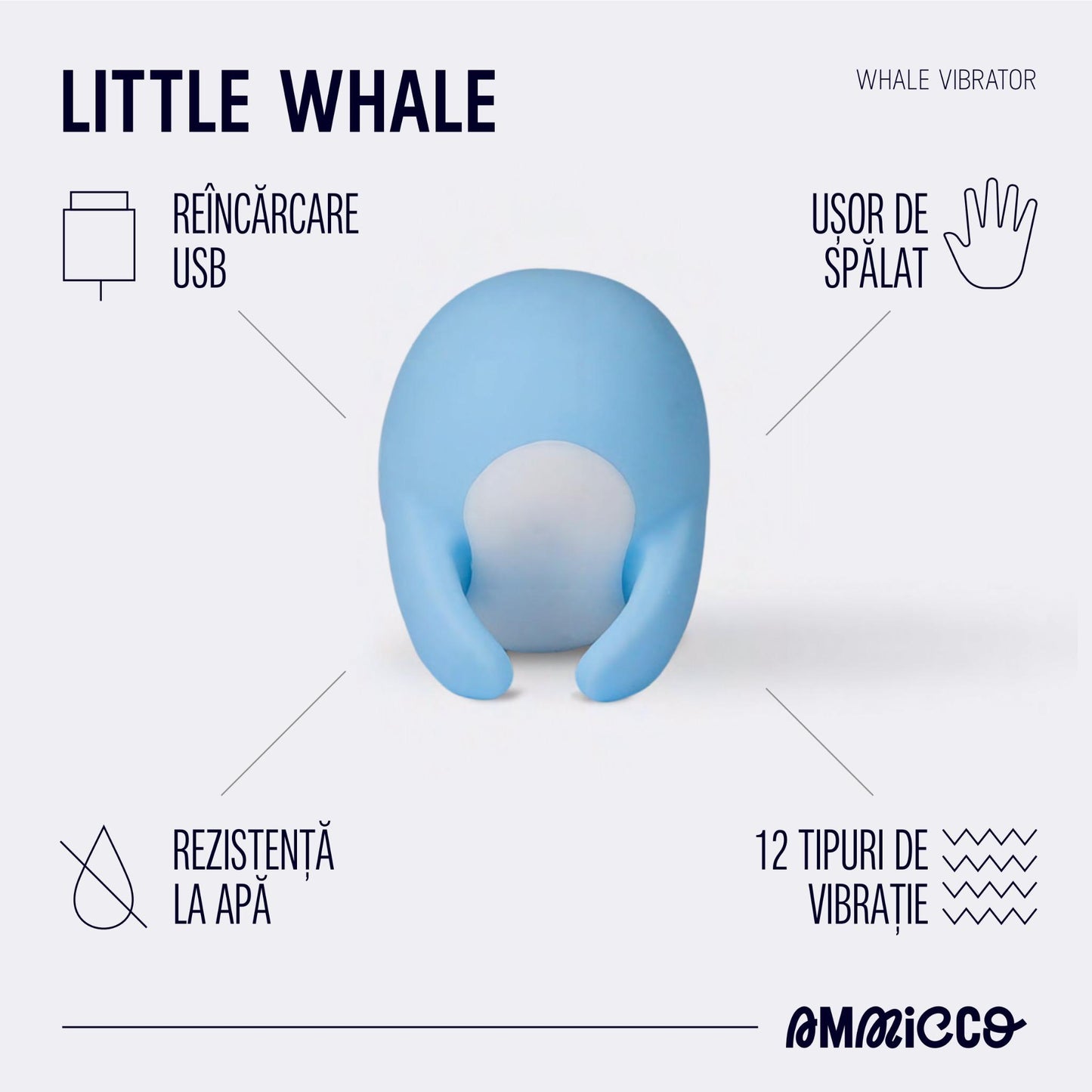 Mini vibrator extern cu 12 moduri de vibrație, Little Whale, Ammicco