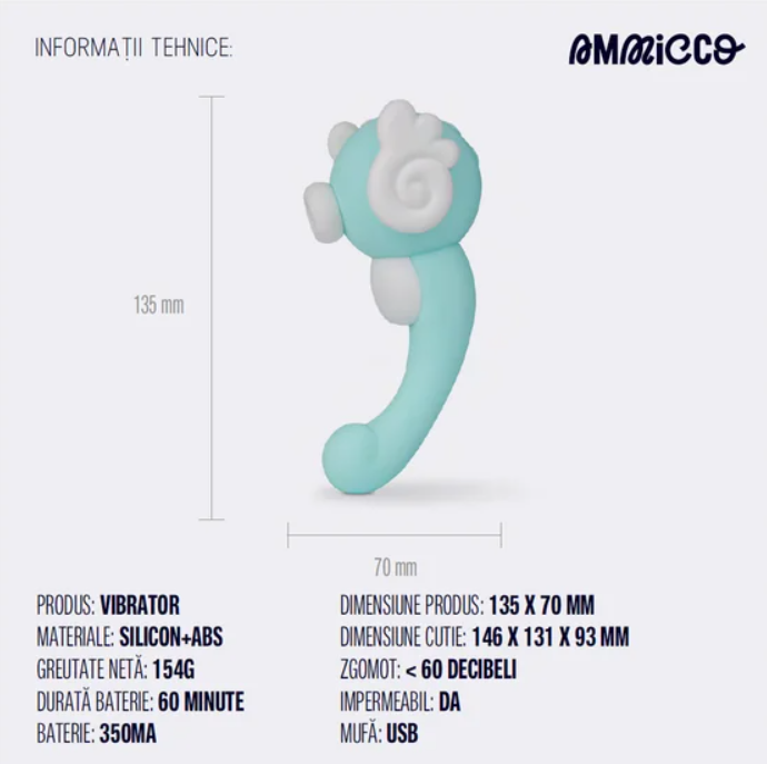 Stimulator cu vacuum și vibrații, Seahorse, Ammicco