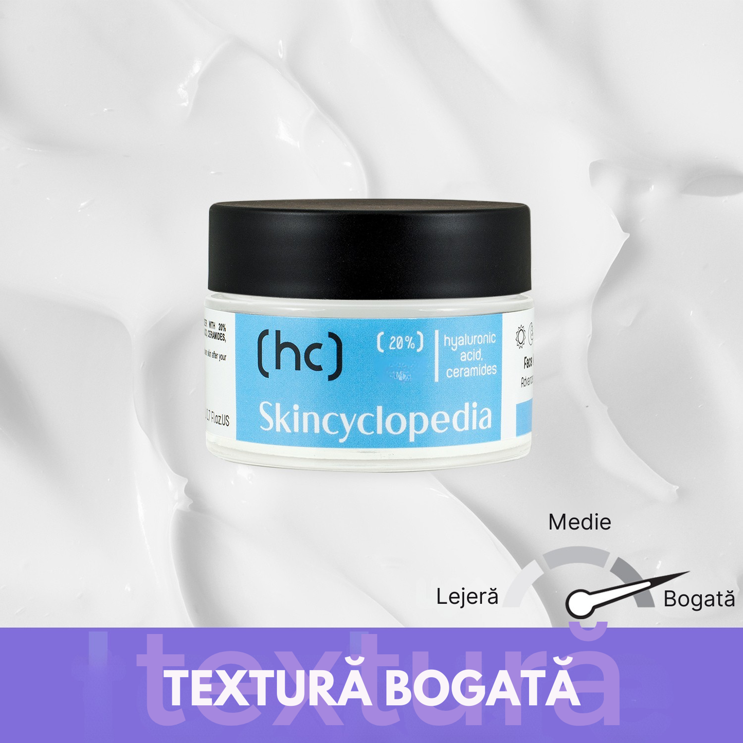 Cremă de față hidratantă cu acid hialuronic și ceramide, Skincyclopedia, 50 ml
