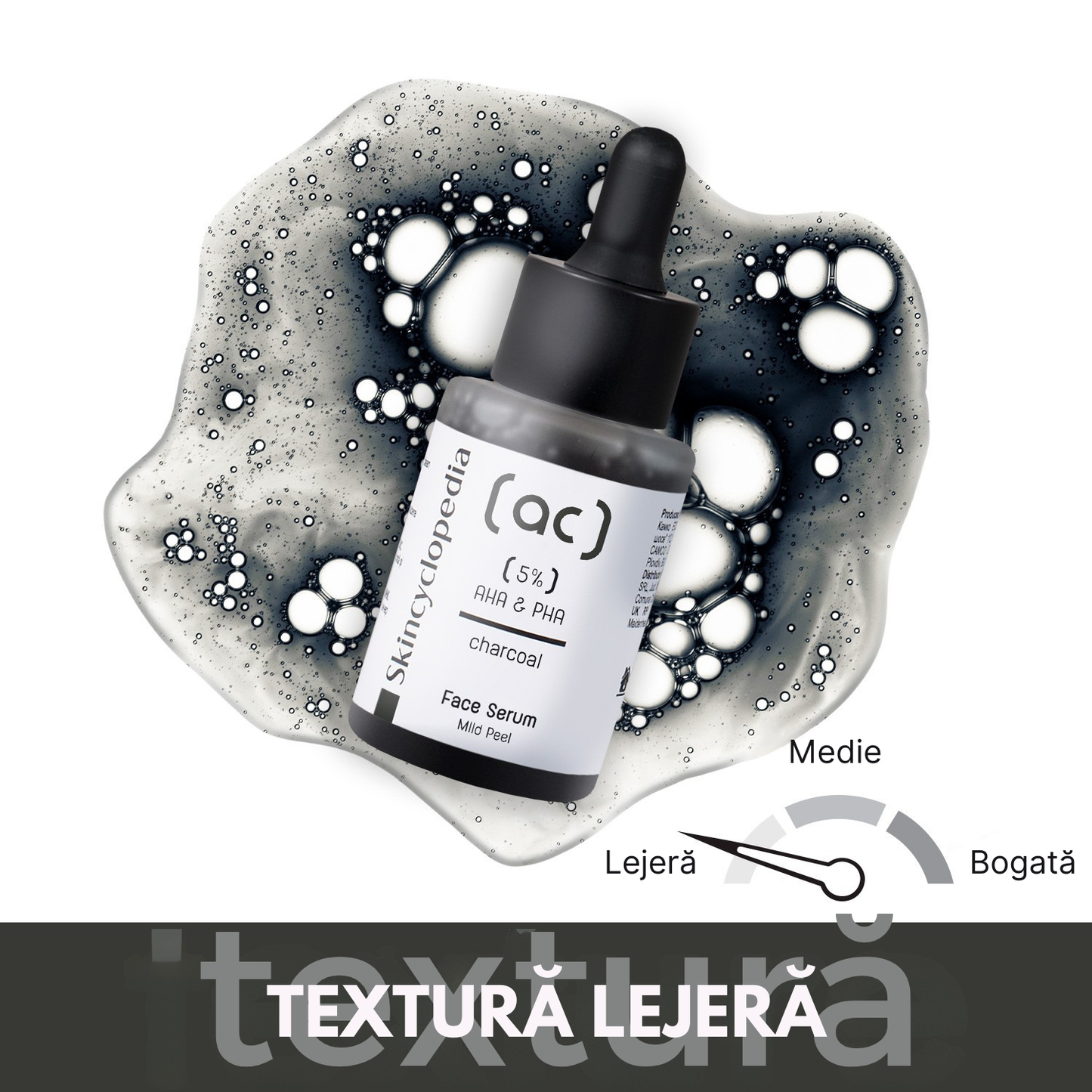 Ser facial exfoliant cu cărbune activ și 5% AHA & PHA, Skincyclopedia, 30 ml