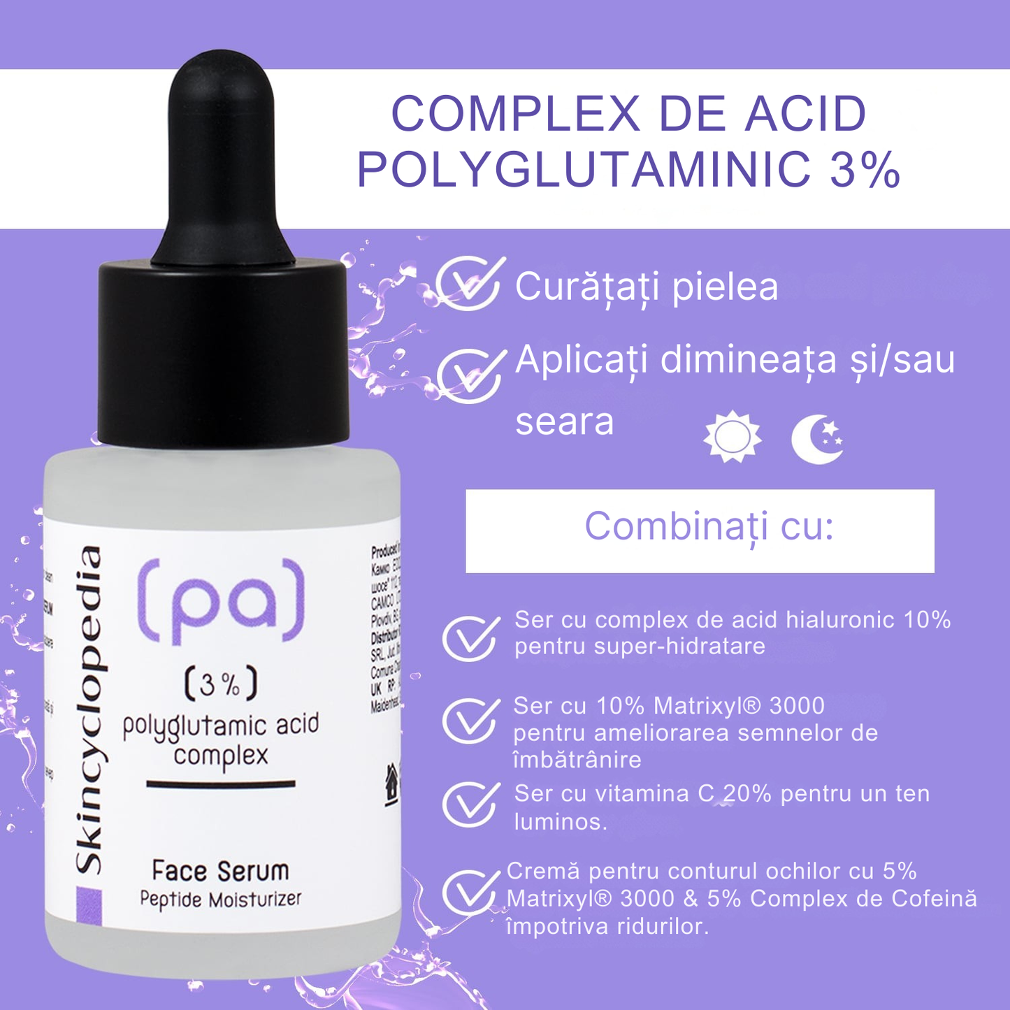 Ser facial hidratant cu 3% acid poliglutamic, Skincyclopedia, 30 ml