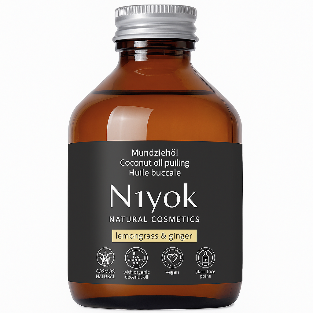 Ulei pentru igiena orală tip oil pulling cu cocos, lemongrass și ghimbir, Niyok, 200 ml