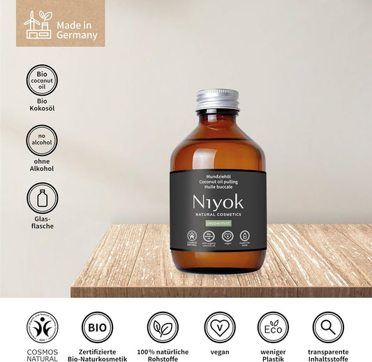 Ulei pentru igiena orală tip oil pulling cu cocos și mentă, Niyok, 200 ml